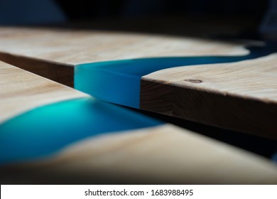 Wood And Blue Epoxy Table