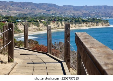 Wood Boardwalk Trail Along The Malibu Coast