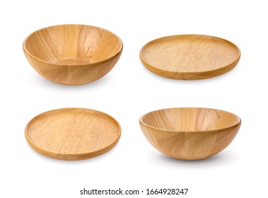 Wood Bowl And Plate On White Background