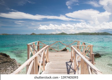 Wood bridge and beautiful blue sea and blue sky with clound at Samae San island in Sattahip, Chon Buri, Thailand.  - Shutterstock ID 1397405093