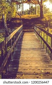 Wood Bridge On The Forest Vanishing Point Perspective