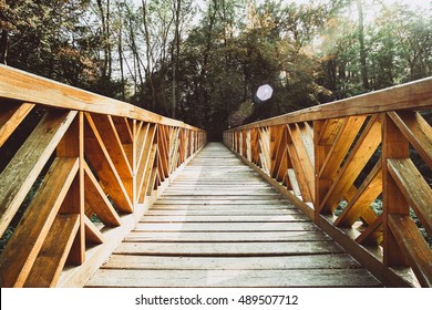 Wood Bridge On The Forest Vanishing Point Perspective