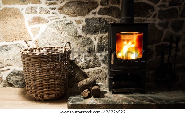 Wood Burner Drive Fireplace Inside Old Royalty Free Stock Image