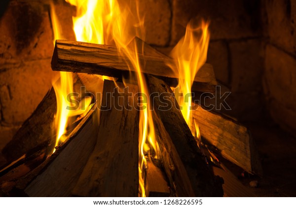 Wood Burning Cozy Fireplace Home Keep Stock Photo Edit Now