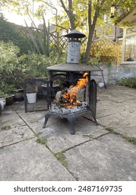 Wood burning fire pit on patio