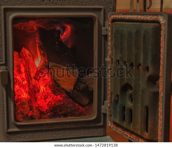 Wood Burning Stove Open Door Wood Stock Photo Edit Now 1472819138