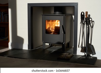 Wood burning stove, traditional heating system. Zero carbon footprint