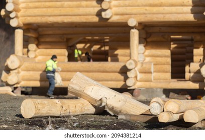 Wood Cabin Or Mountain Chalet House. Log Home Lumber Construction. Lumber Price Surge Because Huge Demand For Lumber, Due To A Shortage Of Wood, Timber Prices Have Soared Rising Cost Of New Homes