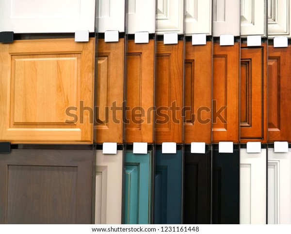 Wood Cabinet Door Samples Market Row Stock Photo Edit Now 1231161448