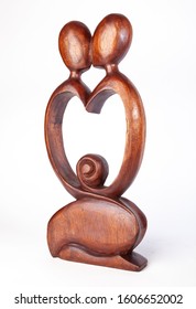 Wood Carved Heart Statue First Kiss