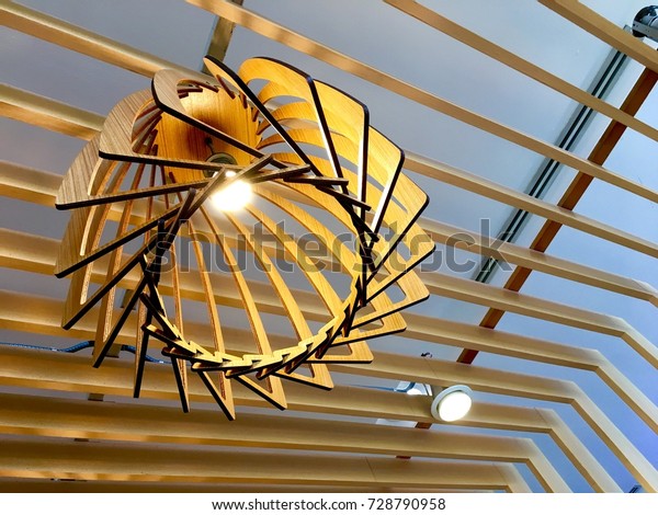 Wood Ceiling Pendant Contemporary Japanese Style Stock Photo Edit