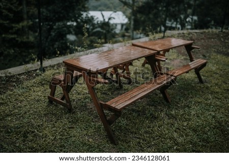 Wood Chairs and table in coffee shop garden