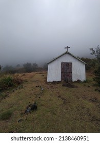 Wood Chapel Or Church In Misty Countryside