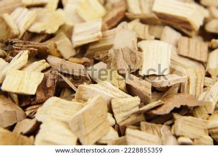 Wood chips for smocking texture background. Natural apricot wood smoking chunks