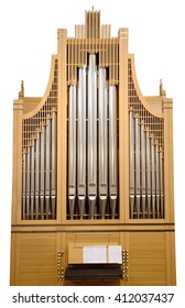Wood church pipe organ isolated with music notes 