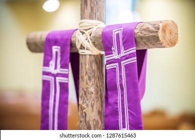 Cross With Purple Cloth Draped
