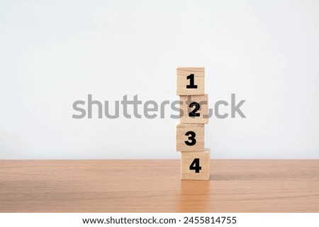 Wood cube stack alphabet text  1 2 3 4 PRIORITY on white background.
PRIORITIES and business important planning urgency 1234 concept.