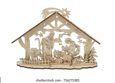 Wood Cut Christmas Decoration With Nativity Scene