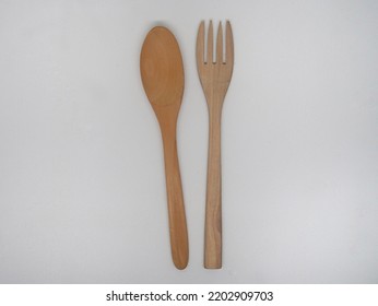 Wood Cutlery Set - Isolated White. Empty Space