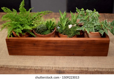 Wood Decorative Centerpiece With Flowers, Wood Planter For Table