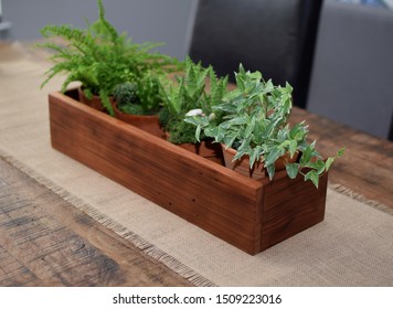 Wood Decorative Centerpiece With Flowers, Wood Planter For Table