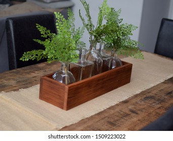 Wood Decorative Centerpiece With Flowers, Wood Planter For Table