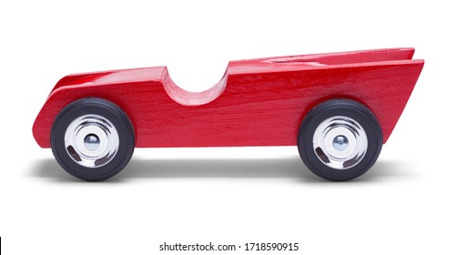 Wood Derby Car Side View Isolated On White.