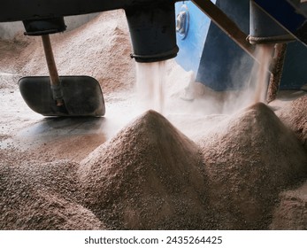 wood factory, ground wood dust for the production of heating pellets. saw dust, wood chips, wood pellet processing