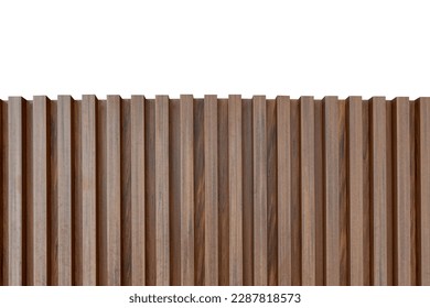 Wood fence. Brown wooden plank surface texture background for interior design isolated on white background with clipping path.
