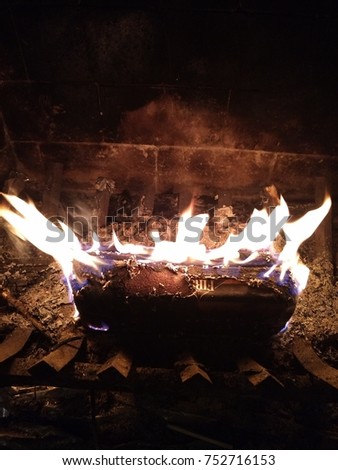 Wood Fire Burning Fireplace On Cold Stock Photo Edit Now