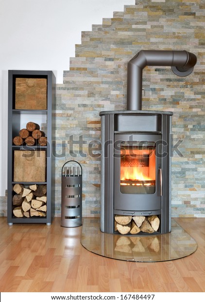 Wood Fired Stove Burning Firewood Rack Stock Photo Edit Now