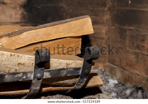 Wood Fireplace Without Fire Stock Photo Edit Now 557224189