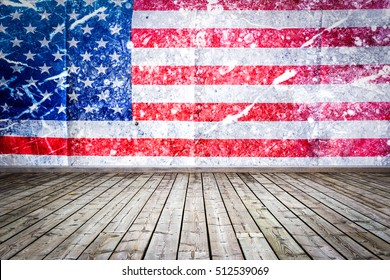 Wood floors and walls of the American flag
