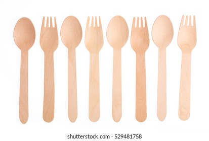 Wood Fork And Spoon Isolated On White Background