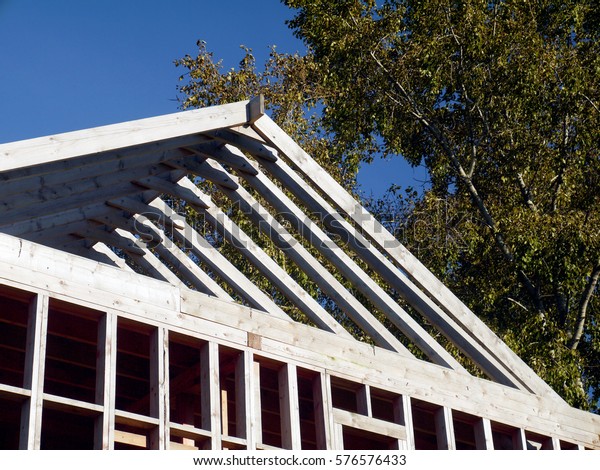 Wood Frame House Construction Gable Roof Stock Photo Edit - 