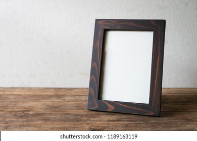 Wood Frame Photo Old Vintage Put On Grunge Wooden Table Desk Design Equipment.