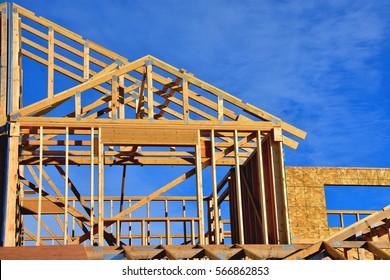 Wood Frame Residential Building Under Construction.