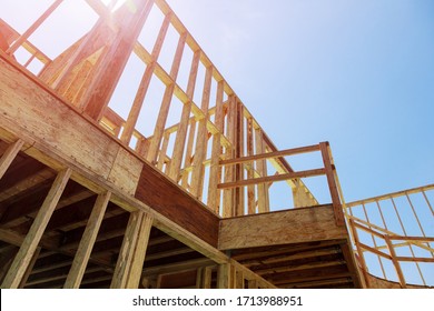 Wood Framing A House Condominium Under Construction On Built New Home