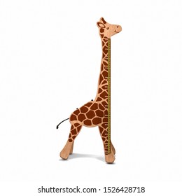 Wood Giraffe Long Neck Child Height Marker Isolated On White