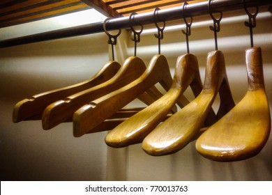 Wood Hanger In Wardrobe At Hotel