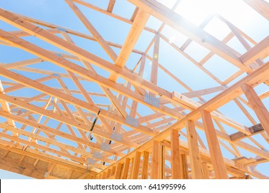 Wood Home Framing Abstract At Construction Site.