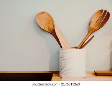Wood Ladle And Wood Folk In The Kitchen