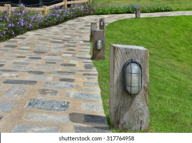 Wood Lamp Pole In The Garden