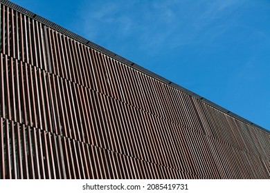 Wood Lath Wall  With Blue Sky