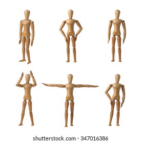 Wood men model with different pose on white background - Powered by Shutterstock