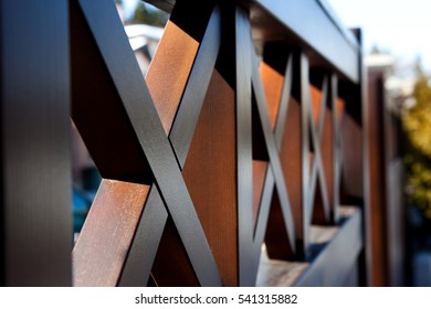 Wood Modern Fence. Close-up. Selective Focus