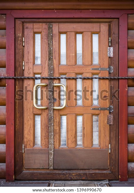 Wood Old Door Round Metal Knobs Stock Photo Edit Now 1396990670