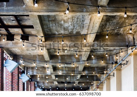 Wood Outdoor Ceiling String Lights Stock Photo Edit Now