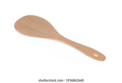 Wood Paddle Spoon Isolated On White Background.