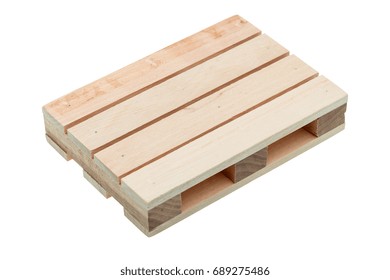 Wood Pallet Isolated On White Background, Top View Sideways.